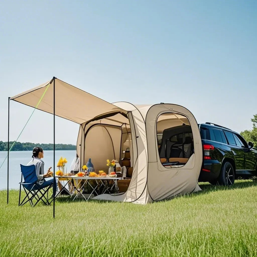 Pop-up Auto Tent - Car Tent - Bustent - Koepeltenten - voor 4-Persoons - Campingtent voor SUV - Caddy - Daktent - Waterdicht - All-Weather Vouwtent met Luifel - Groen