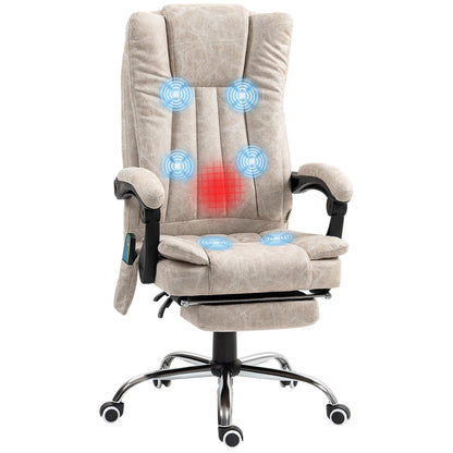 Massage Gaming Stoel - Bureaustoel - Swivel Stoel - met Voetsteun - Hoofdsteun - Verstelbare - Rugleuning - 6-puntsmassage - Ergonomische - Draaibare - 62 x 67 x 113-120 cm - Cream