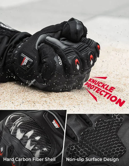 Heated Gloves - Electric Gloves - Winter Leather Gloves - Rechargeable Heated Gloves - Waterproof Gloves - Winter Moto Heated Gloves - For Motorcycle, Ski Camping - Leather - Large