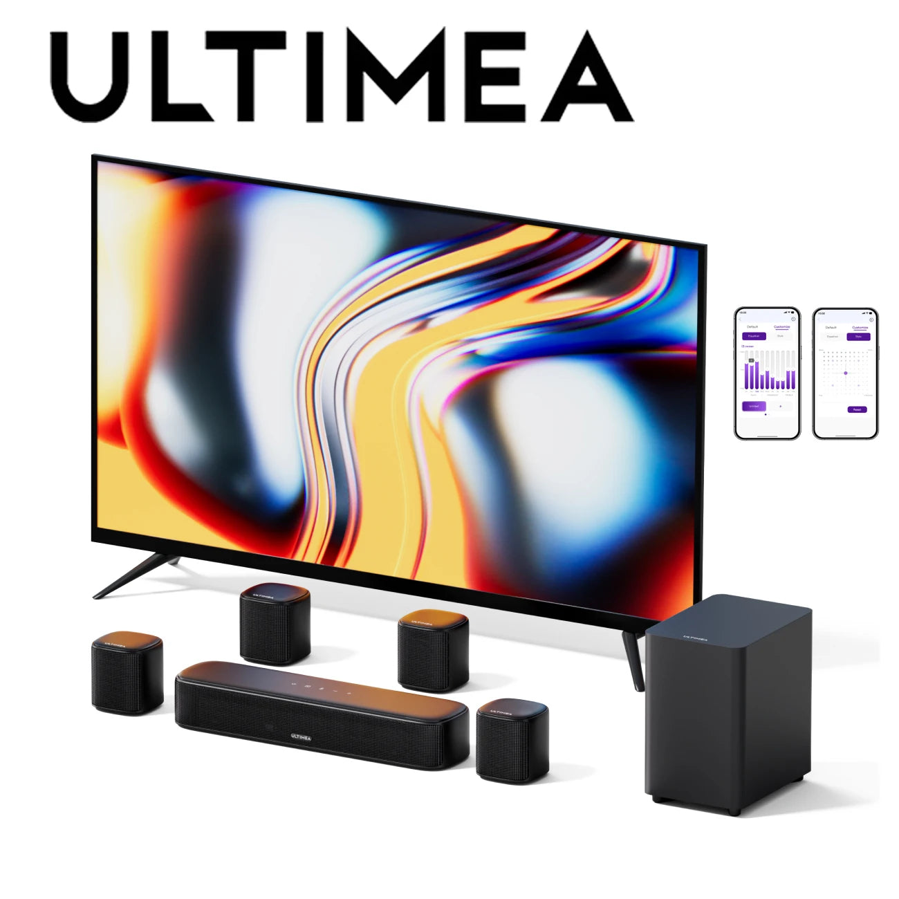 ULTIMEA 7.1CH Virtual Surround Soundbar for TV, 330W Home Theater System with Subwoofer,4 Surround Speakers,APP Control