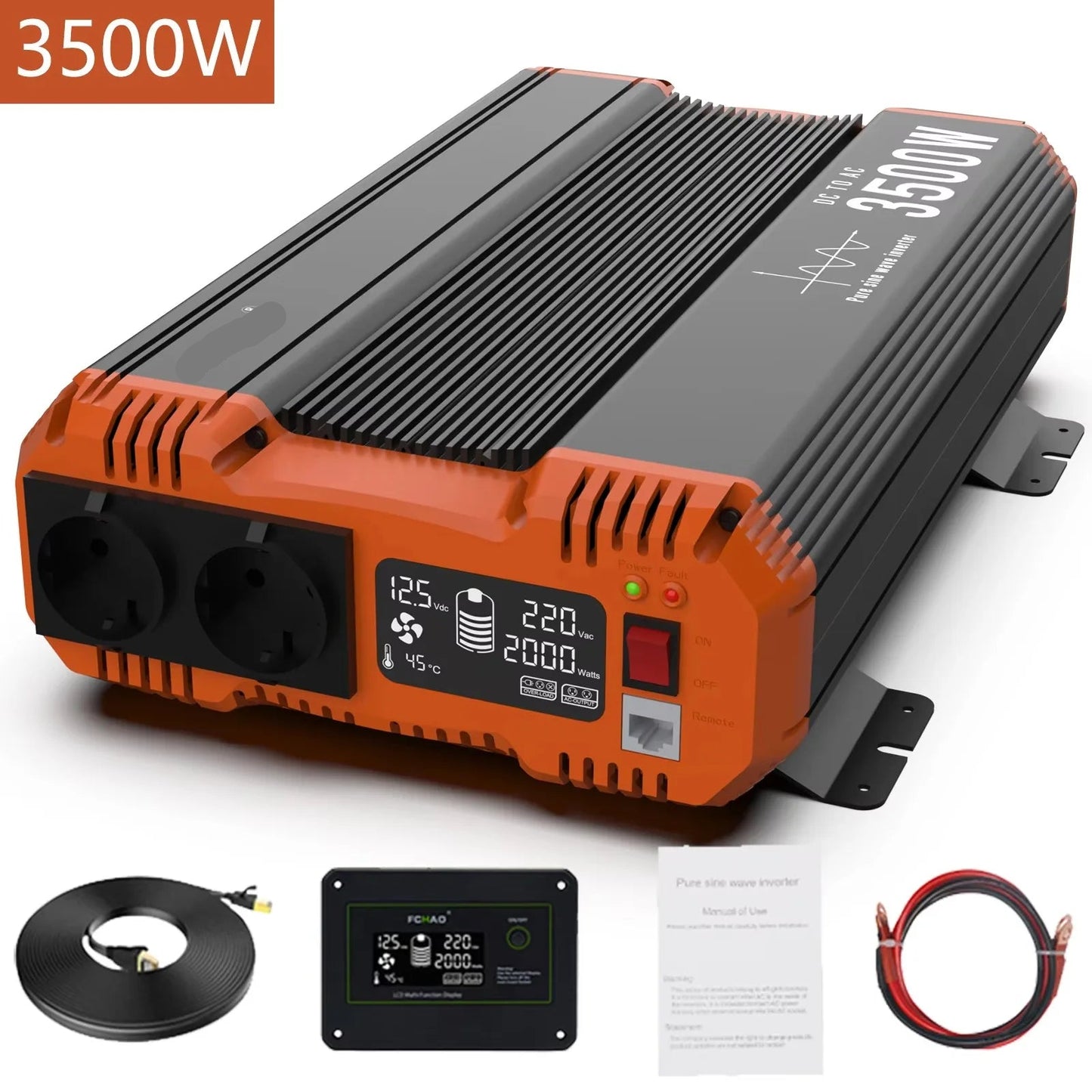 Pure Sine Wave Omvormer – Stroomomvormer – Inverter – Spanningsomzetter – Caravan Omvormer – 3000W Continu Vermogen – LCD-Display