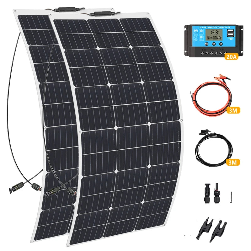 Zonnepaneel - met Zonnebatterij - Zonnepanelen - Monokristallijn - 200W - 20A - 24V - Zonne-kit - Lichtgewicht - Waterdicht - Flexibel