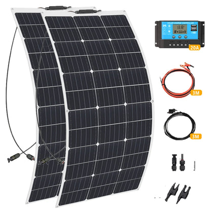 Zonnepaneel - met Zonnebatterij - Zonnepanelen - Monokristallijn - 200W - 20A - 24V - Zonne-kit - Lichtgewicht - Waterdicht - Flexibel