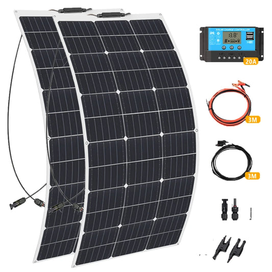 Zonnepaneel - met Zonnebatterij - Zonnepanelen - Monokristallijn - 200W - 20A - 24V - Zonne-kit - Lichtgewicht - Waterdicht - Flexibel