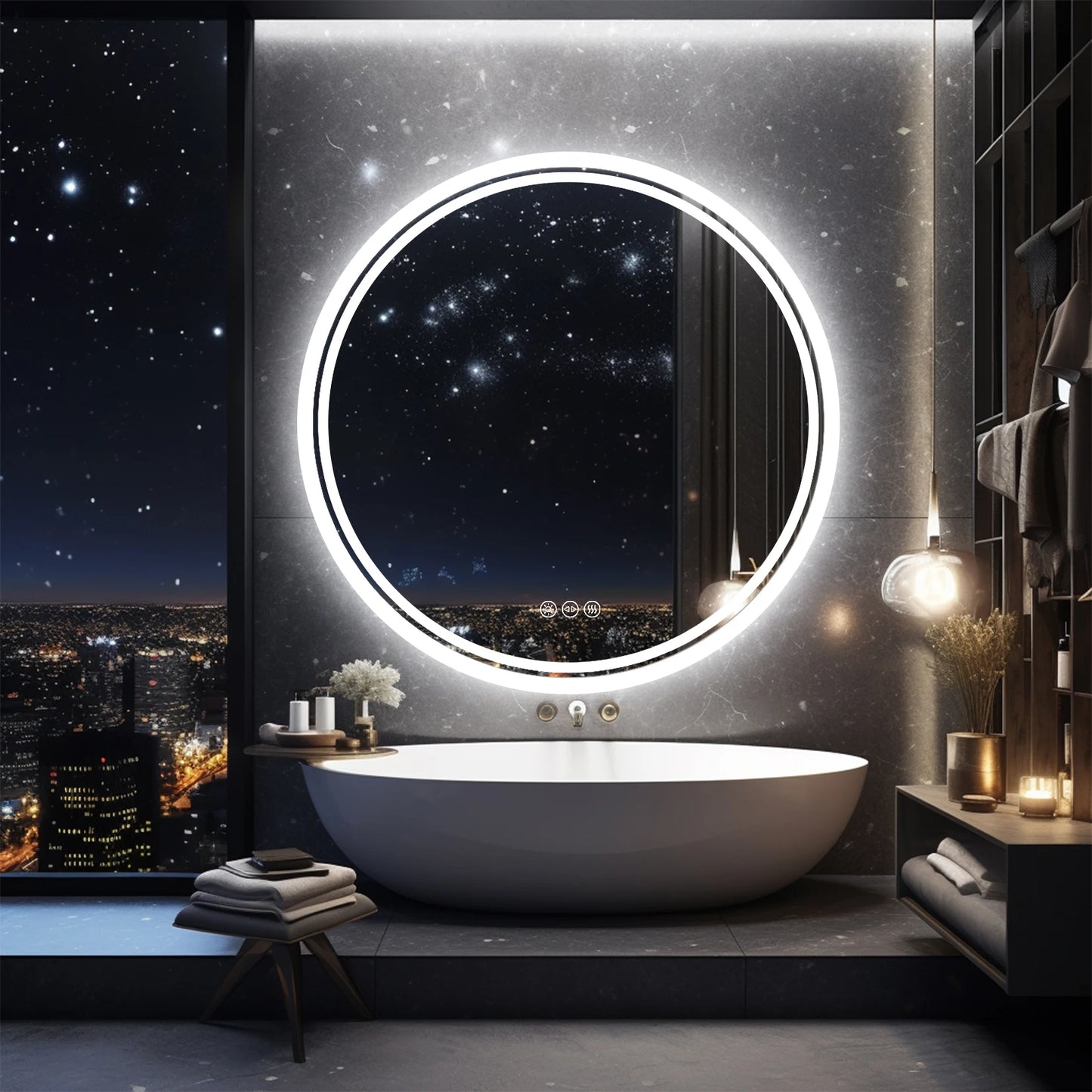 Badkamerspiegel – Ronde LED - Wandspiegel - met Anti-Fog en Dimbaar Licht - 3 Instelbare Lichtkleuren - Geheugenfunctie - 32x32inch