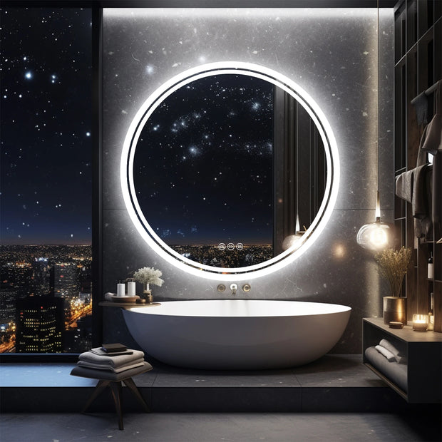 Badkamerspiegel - Badkamerspiegel met Verlichting - Wandmontage - Rond - 3 Kleurinstellingen - Anti-condens Spiegel - 24W - 1000-5500LM - IP44 Waterdicht - Input Voltage 220V/5A - Output Voltage 12V/3A - 60x60cm -  Zilver