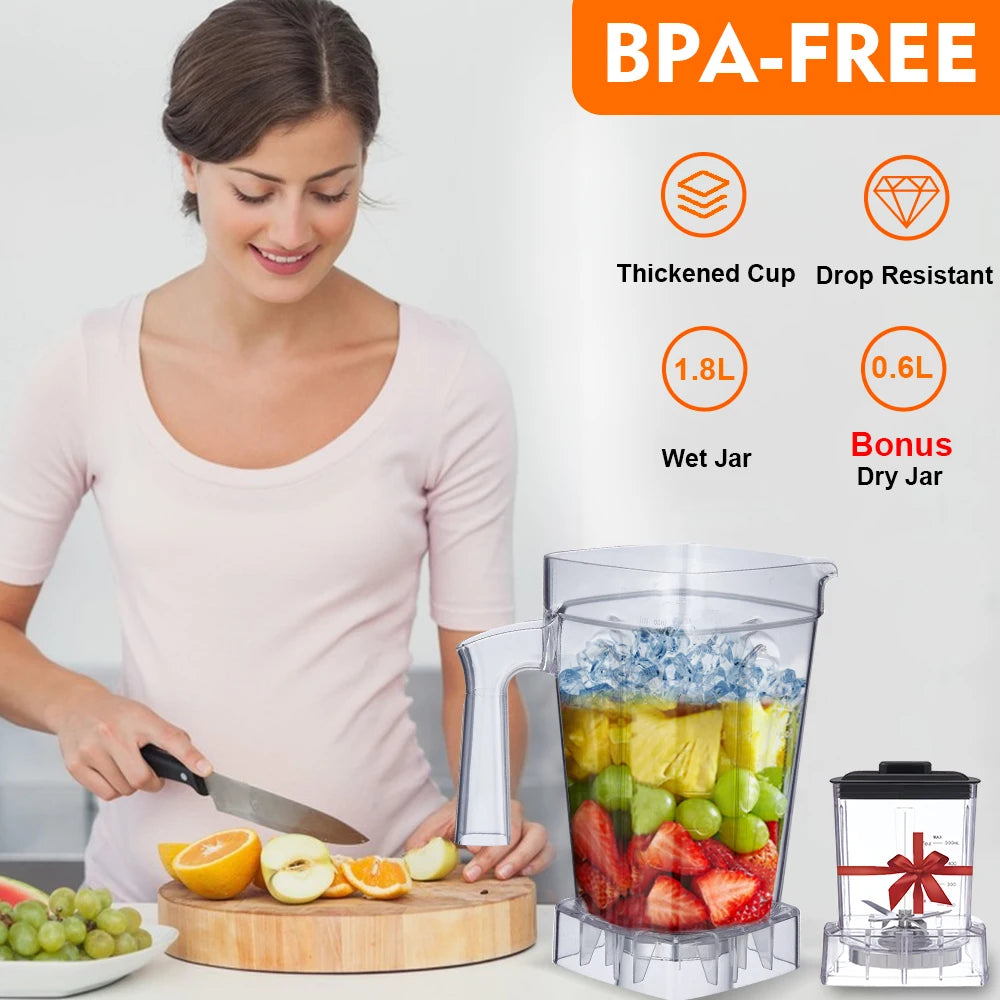Blender - Smoothie Blender - Blender voor onderweg - Smoothiemaker - Smoothiemaker - 1800W- BPA-vrije dubbele pot van 1,8 liter en 0,6 liter- Rood - QUORE
