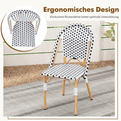 Set van 2 Rattan Tuinstoelen – Balkonstoelen Zonder Armleuningen – Verzinkt Metalen Frame – Geschikt voor Tuin, Keuken of Terras