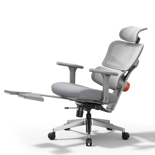 Ergonomische Bureaustoel – Gamingstoel - Bureaustoel Met Lendensteun – Kantoorstoel – Werkstoel – Mesh Rugleuning – 4D Verstelbare Armleuningen – Kantelbare Rugleuning - Lichtgrijs