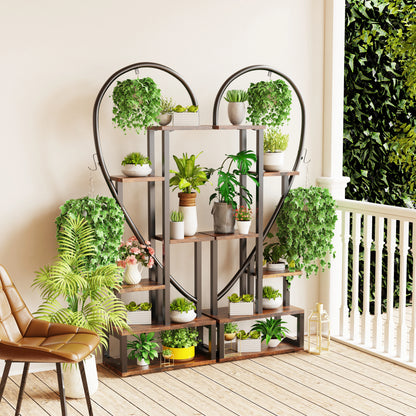 Plantenrek - 6-laags - Plantenrekken - Halve Hartvormige - Metalen Plantentrap - Plantenstandaard - voor Binnen en Buiten - Multifunctioneel - Hoogwaardig MDF-hout - Ruimtebesparend