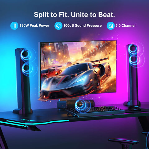 Soundbar - Soundbars voor TV en Theater - Soundbar met Subwoofer - 5.0ch - Afneembare - Met App-bediening - HDMI - ARC - OPT - AUX - Sound Bar voor Smart TV - Met RGB-verlichting - Zwart