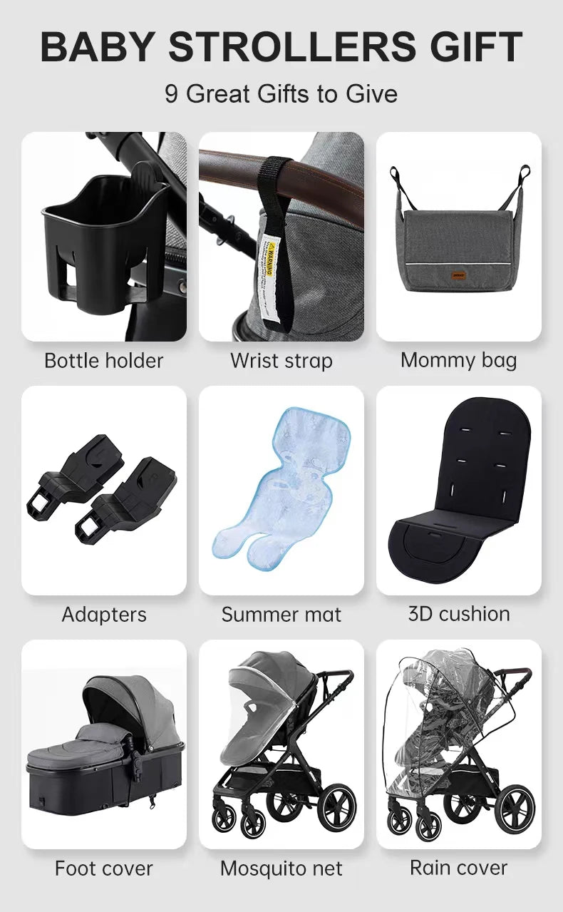 Wandelwagen - Kinderwagen 3 in 1 - Kinderwagen - Opklapbare Wandelwagen - Luxe Kinderwagen - 3-in-1 Wandelwagen voor Pasgeborenen – Reisvriendelijk, Opvouwbaar en Aluminium Frame - X1 Grey