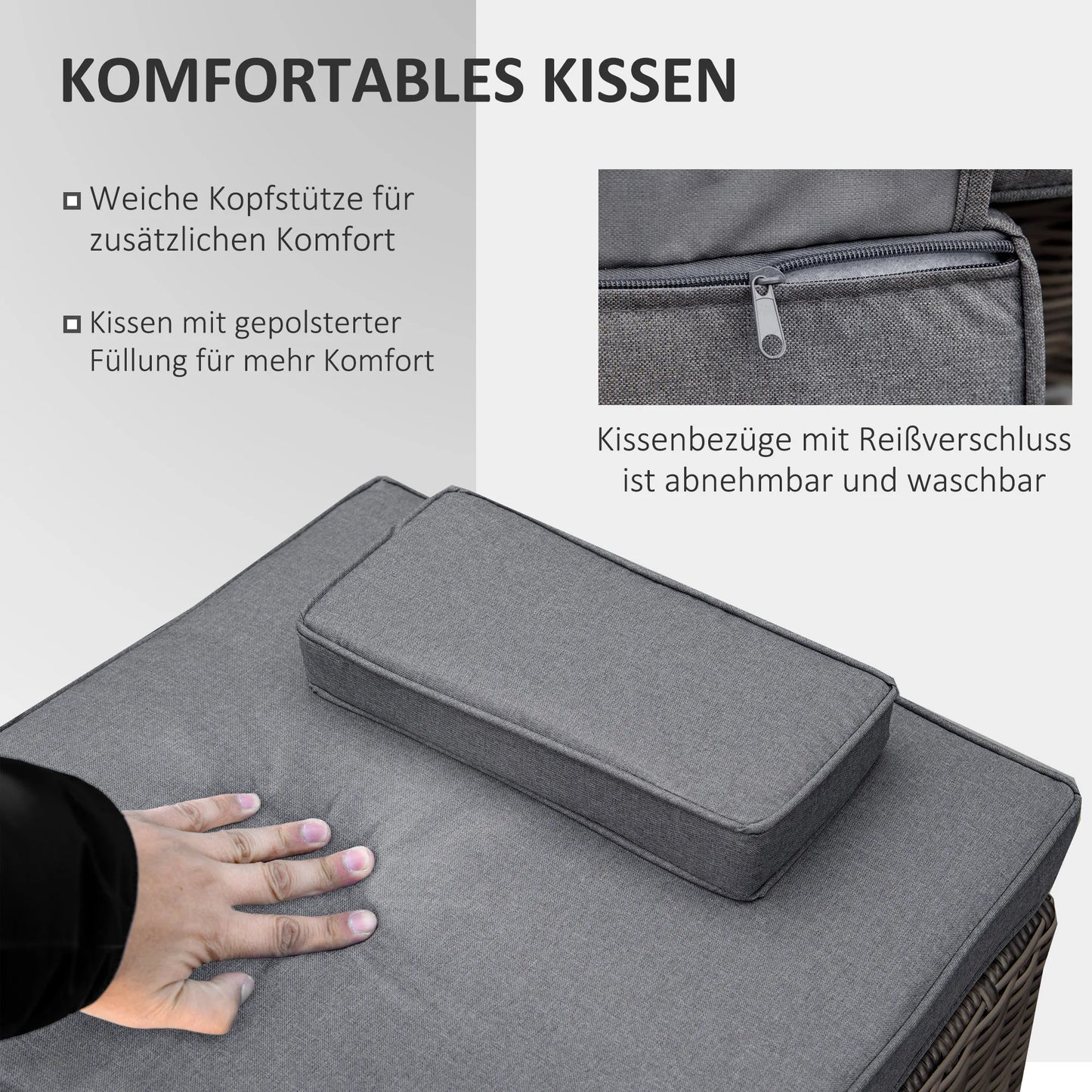 Tuinset – Loungeset – Ligbedden – Balkonset – Aluminium Frame – Verstelbare Rugleuningen – Weerbestendig Poly Rattan - 195 x 60 x 91 cm - Grijs