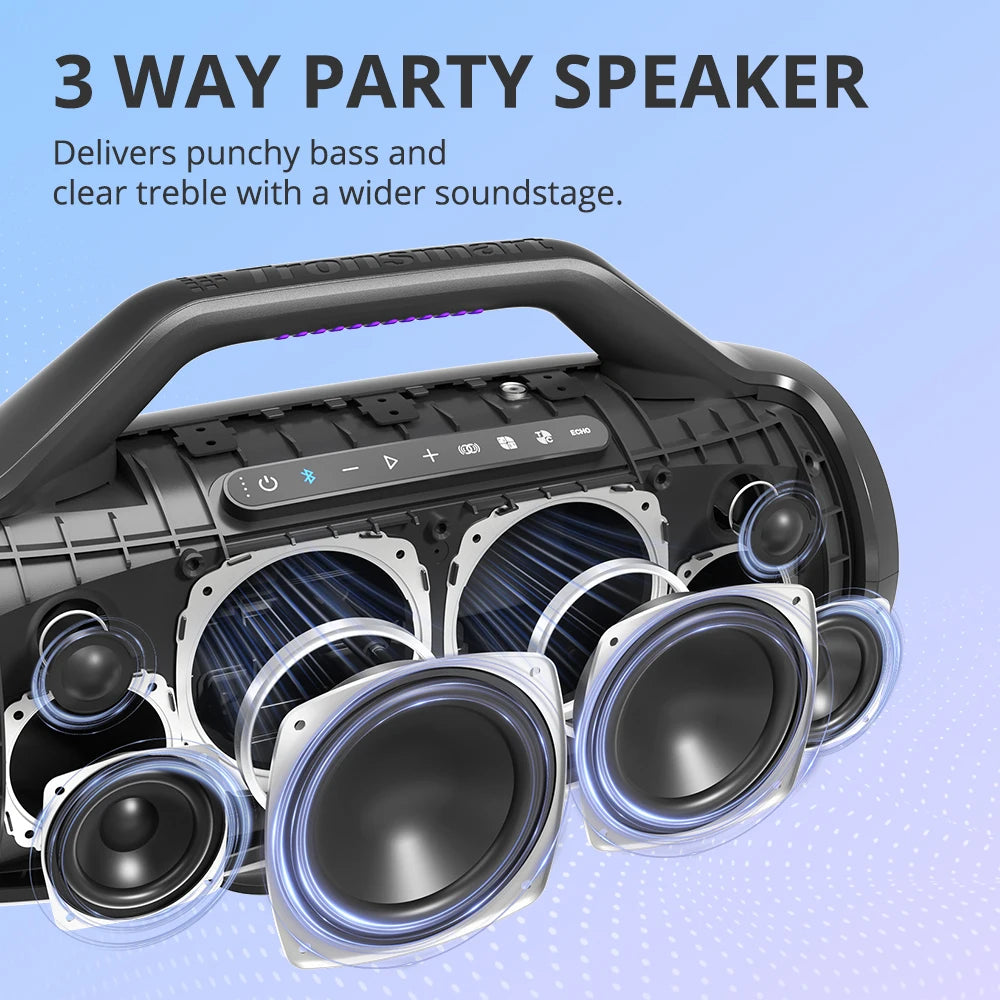 Tronsmart - Bluetooth Speakers -Bluetooth Speaker Wireless -Bluetooth speaker - 130W 3-way sound system - with Guitar/Mic Input - Black Bang Max