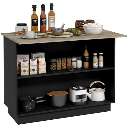 Keuken Zijtafel – Extra Werkruimte – Keukentafel – Opbergmeubel – Praktische Zijtafel – Push-To-Open Deuren - 105 x 60 x 82 cm - Zwart en Eiken - QUORE