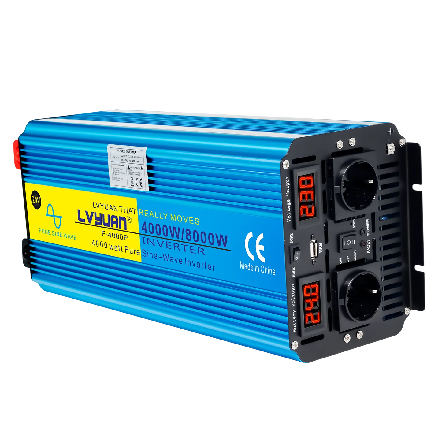 8kW Power Inverter – Stroomomvormer – Spanningsomvormer – Inverter Caravan – Zuivere Sinusgolf Omvormer 12V LCD 2EU – Hoog Continu Vermogen 4000W – Aluminium Behuizing
