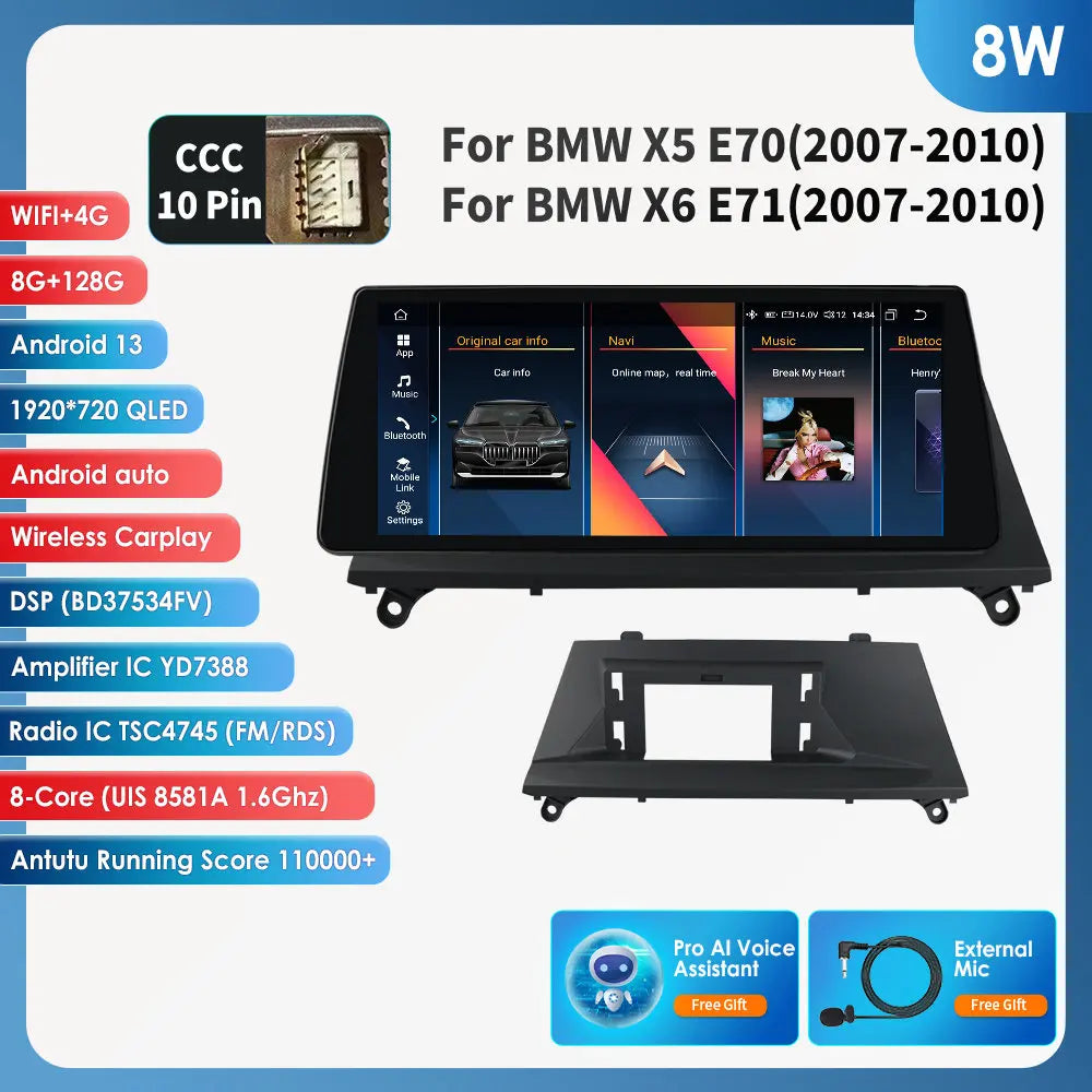 AI Intelligent Player 2 Din Android Car Radio Multimedia Video Player for BMW X5 E70 X6 E71 CCC CIC GPS Navi Carplay Auto 4G RDS - QUORE