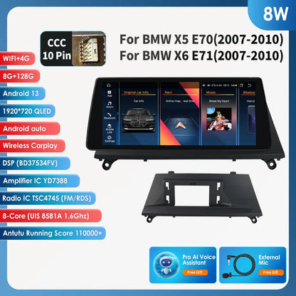 AI Intelligent Player 2 Din Android Car Radio Multimedia Video Player for BMW X5 E70 X6 E71 CCC CIC GPS Navi Carplay Auto 4G RDS - QUORE