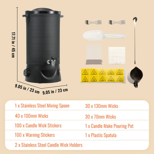 Grote Elektrische Wassmelter - Wassmeltpot - Wax Melter - Kaarsen Smeltpot - 1100W - RVS - 9-standen Bediening - 10L - Zwart - QUORE