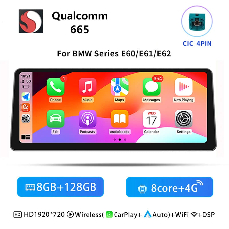 Multimedia Head Unit – Auto Audio Systeem – Touchscreen Radio – Android 14 Navigatie – Draadloze CarPlay – 10,25 Inch IPS Display – Qualcomm Snapdragon 665 Processor