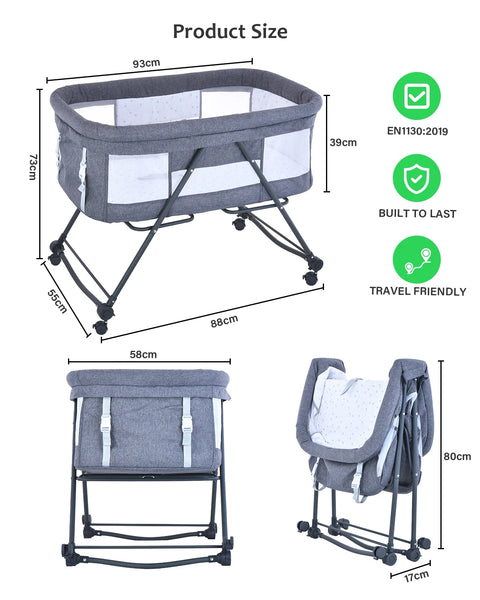 UBRAVOO Bijzetbed - Co-sleeper - Hoogte Verstelbaar - Stille wieltjes - babybed - QUORE