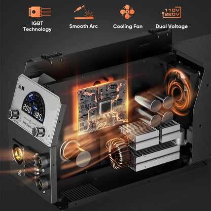 4 in 1 - Gas MIG Lasmachine - Lasmachine - Lasapparaat - Digitaal Inverterlassen - Draagbare MIG-lasser - Multi-proces - met 17V Gun - MIG - Lift TIG - Stick - 47 x 29 x 35 cm - Zwart