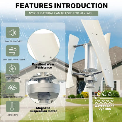 Windturbine – Windgenerator – Windmolen – Duurzame Energie – 3000W Vermogen – Aluminium Behuizing - Wit - 12V - Met Zonnestelsel