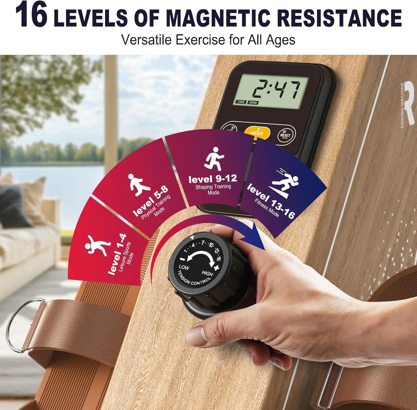 Roeitrainer – Magnetische Roeimachine – Fitnessapparaat – Thuisfitness – Workout – 16 Weerstandsniveaus – Bluetooth Met LCD-scherm - Zwart