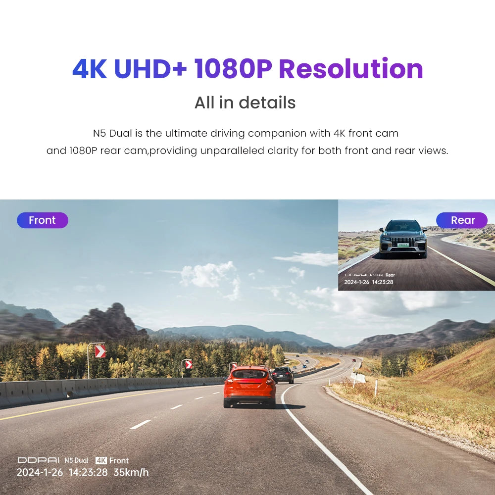 Dashcam voor Auto – Navigatiesysteem – 4K Dual Voor- en Achtercamera – GPS Navigatie – ADAS-ondersteuning – Nachtzicht – Spraakbesturing – Ultra HD Autocamera - QUORE