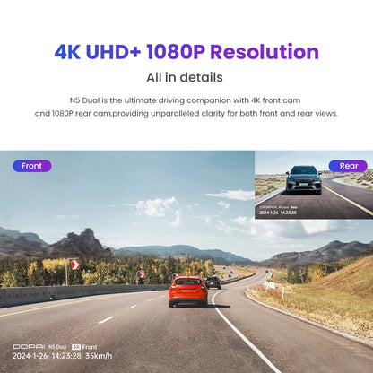 Dashcam voor Auto – Navigatiesysteem – 4K Dual Voor- en Achtercamera – GPS Navigatie – ADAS Ondersteuning – Nachtzicht – Spraakbesturing – Ultra HD Autocamera – Inclusief Hardwire Kit