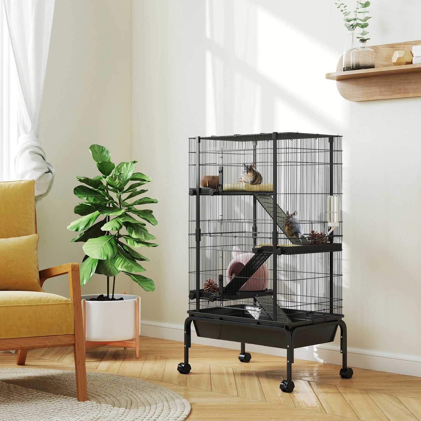 Hamsterskooi – Knaagdierkooi – Dierenkooi – Huisdierenkooi – Knaagdierenhok – Vier Verdiepingen – Robuuste Stalen Constructie