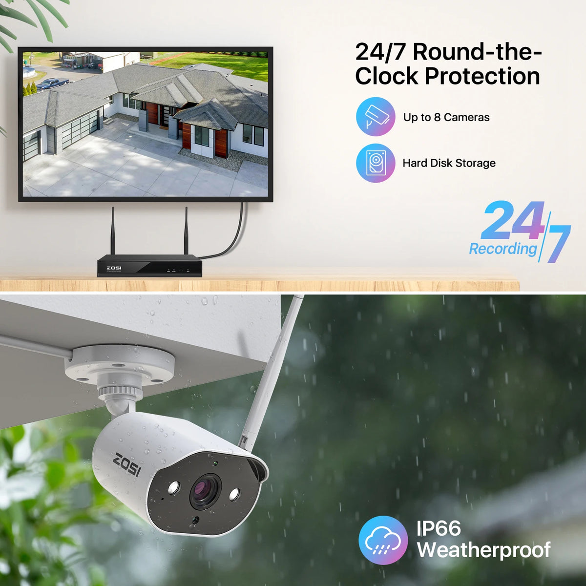 Zosi - ZSWNVK-A8308X-W - Security Camera System - 8CH 3MP Camera - H.265 2K CCTV NVR - Outdoor - Surveillance Camera - Security Camera - Security Camera System - 4 Pieces - NTSC,PAL - White