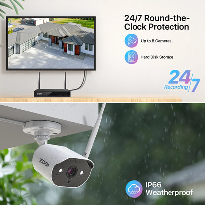 Zosi - ZSWNVK-A8308X-W - Security Camera System - 8CH 3MP Camera - H.265 2K CCTV NVR - Outdoor - Surveillance Camera - Security Camera - Security Camera System - 4 Pieces - NTSC,PAL - White