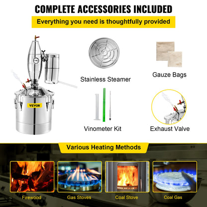 VEVOR 20L 30L 50L 70L Alcohol Distiller Machine Beer Brewing Equipment DIY Wine Moonshine Apparatus Dispenser Kit Home Appliance - QUORE