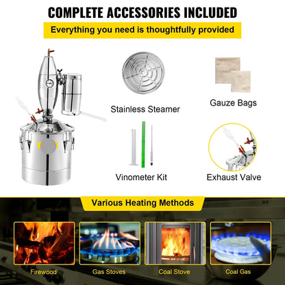 Alcohol Distilleerder - Destilleerapparaat Etherische Olie - Moonshine Still Distiller - Distilleerketel voor Alcohol - 70L - RVS - Bierbrouw Installatie - DIY Wijnapparaat - voor Bier - Wijn - Moonshine & Etherische Oliën