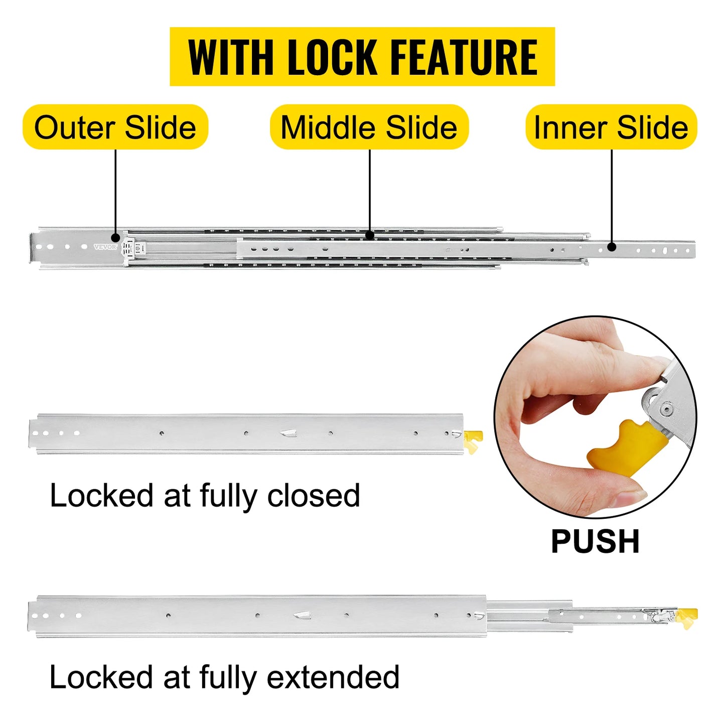Lineaire geleiderails - 3-voudige geleiderail - Heavy Duty ladegeleiders - Breedte 3in - Lengte 48in - Zilver