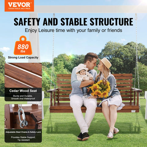 VEVOR Outdoor Porch Swing 5ft  Wooden Patio Bench Swing Garden Heavy Duty Swing Chair with Hanging Chains Upgraded 880lbs Load