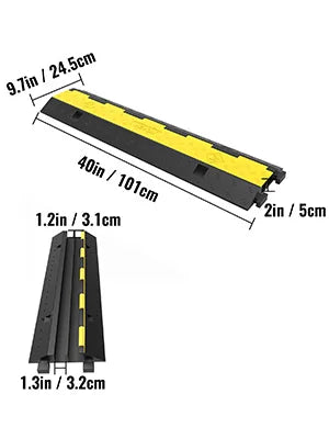 Kabelgoot  - Kabelbrug  - Kabelbeschermer en Snelheidsdrempel - Rubberen -  2 Kanalen -  5 Ton Draagvermogen – Ideaal voor Oprit of Bouwplaats - Kabel drempel - 4 Stuks