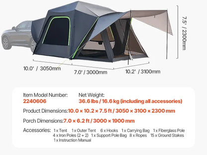 Bustent – Koepeltenten – Kampeertent - Tent - Pop up tent - Tenten - 10x10ft - Waterdicht & Ruim – Dubbel-laags Ontwerp – Schaduwluifel & Mesh Vensters