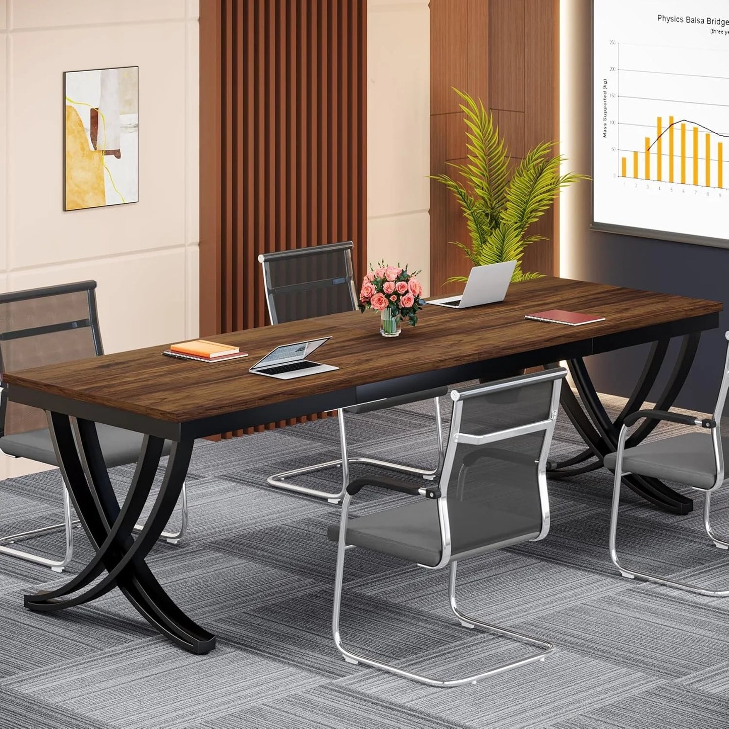 Vergadertafel – Vergadertafel Klein – Bureautafel – Overlegruimte – Kantoor – 6 Tot 8 Personen – Krasbestendig Werkblad - 200 x 70 x 75 cm - Bruin