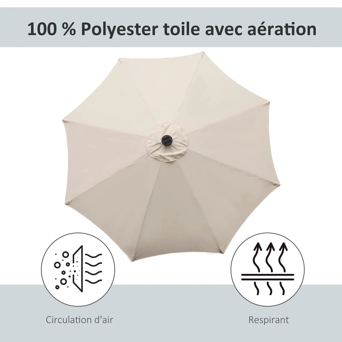 Tuinparasol – Zweefparasol - Achthoekige Terrasparasol – Zonne-energie Parasol – Buitenparasol – Polyester Doek – 24 LED Lampjes – Kantelbaar Design
