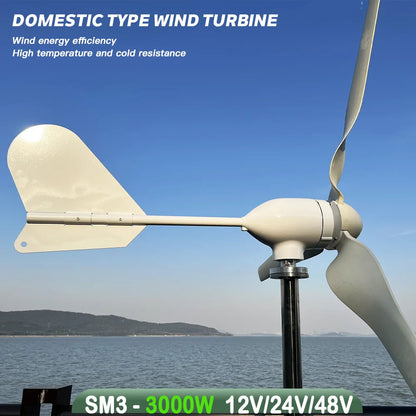 Windturbine – Horizontale Windmolen – Windgenerator – Off-Grid Energie – 3000W Vermogen – Stil En Duurzaam - 12V - LCD-hybride Controller