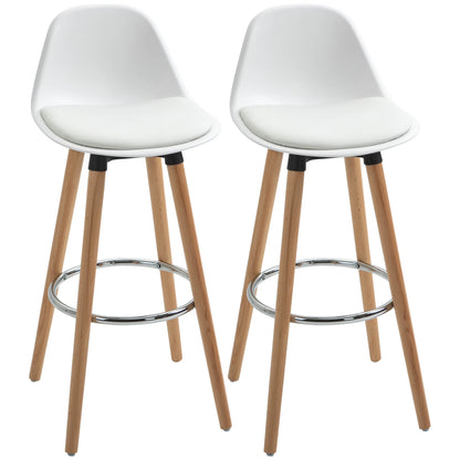 Barkrukken – Set van 2 – Keukenkrukken – Barstoelen – Gepolsterd – Massief Beukenhout – Met Voetsteun - 40 x 42 x 91 cm - Wit