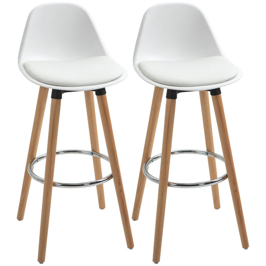 Barkrukken – Set van 2 – Keukenkrukken – Barstoelen – Gepolsterd – Massief Beukenhout – Met Voetsteun - 40 x 42 x 91 cm - Wit