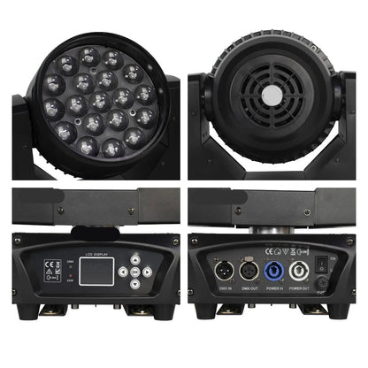 Discolamp - Party Lights - Disco licht - Party Laser  - Podiumverlichting - Mini LED & Laser Party Lamp - 19x15W Zoom & DMX-compatibel - Discobal - Beam+Wash RGBW Moving Head Lich - met Flight Case - 2 Stuks