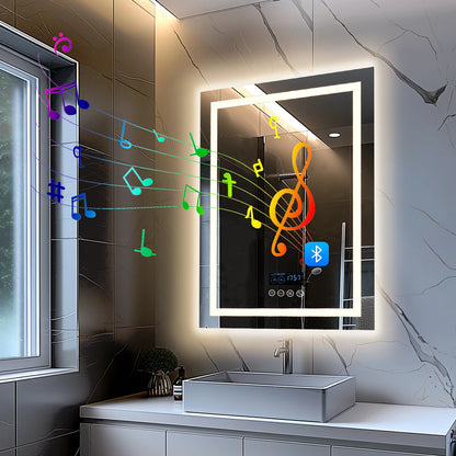 LED Badkamerspiegel Vierkant – Spiegelbadkamer – Make-up Spiegel – Badkamerverlichting – Bluetooth Spiegel – 60x80 cm – Anti Condens – Touch Bedienbaar