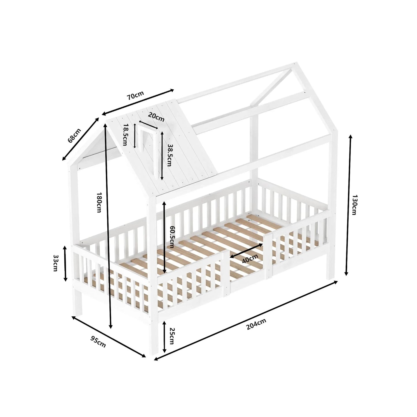 Kinderbed – Huisbed – Kinderbedden – Peuterbed – Houten Bed – 90x200 Cm – Valbeveiliging
