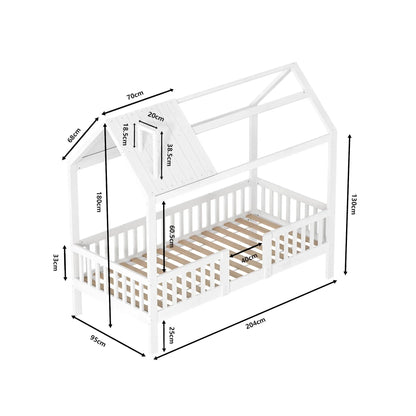 Kinderbed – Huisbed – Kinderbedden – Peuterbed – Houten Bed – 90x200 Cm – Valbeveiliging
