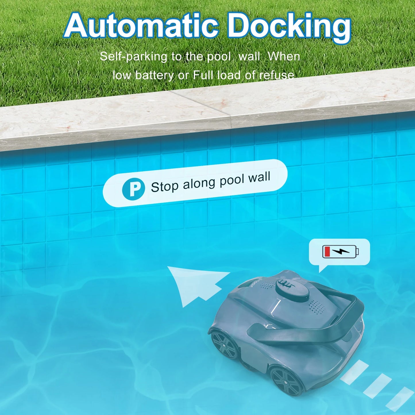 Zwembadstofzuigers - Zwembadrobot - Automatische en Draadloos Zwembadreiniger - voor Vlakke Grondzwembaden - 5200 mAh - 28W - 11V - 33 x 29 x 17 cm - Donkergrijs