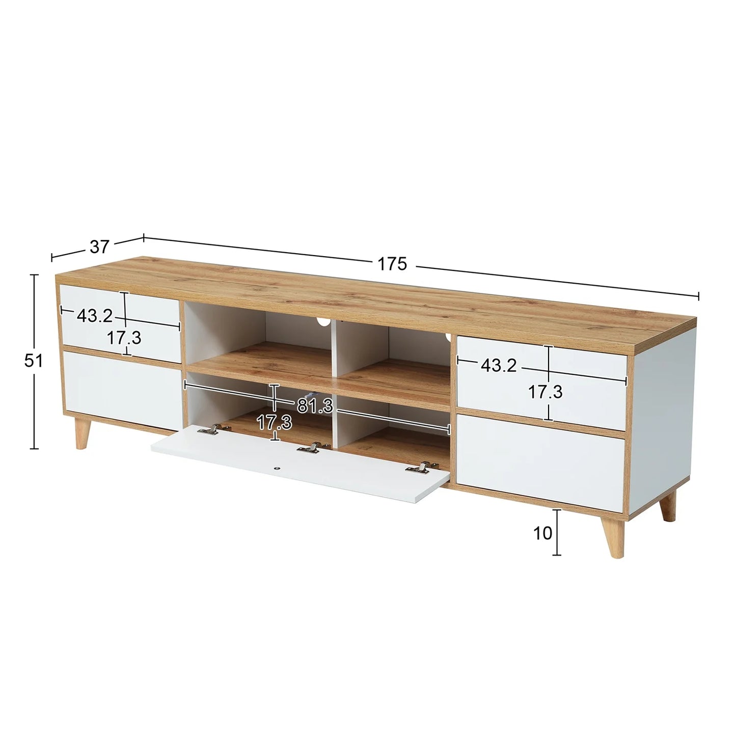 TV Meubel – TV Kast – Lowboard – TV Dressoir – Woonkamer Meubel – Wit & Hout – Ruime Opbergruimte – Geschikt Voor 40-49 Inch Televisies